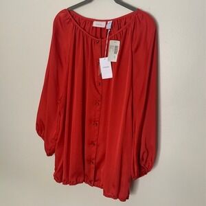 Chico's NWT Natalia Red Soft Sheen Blouse Size 3 XL 16 Romantic Valentine's Chic